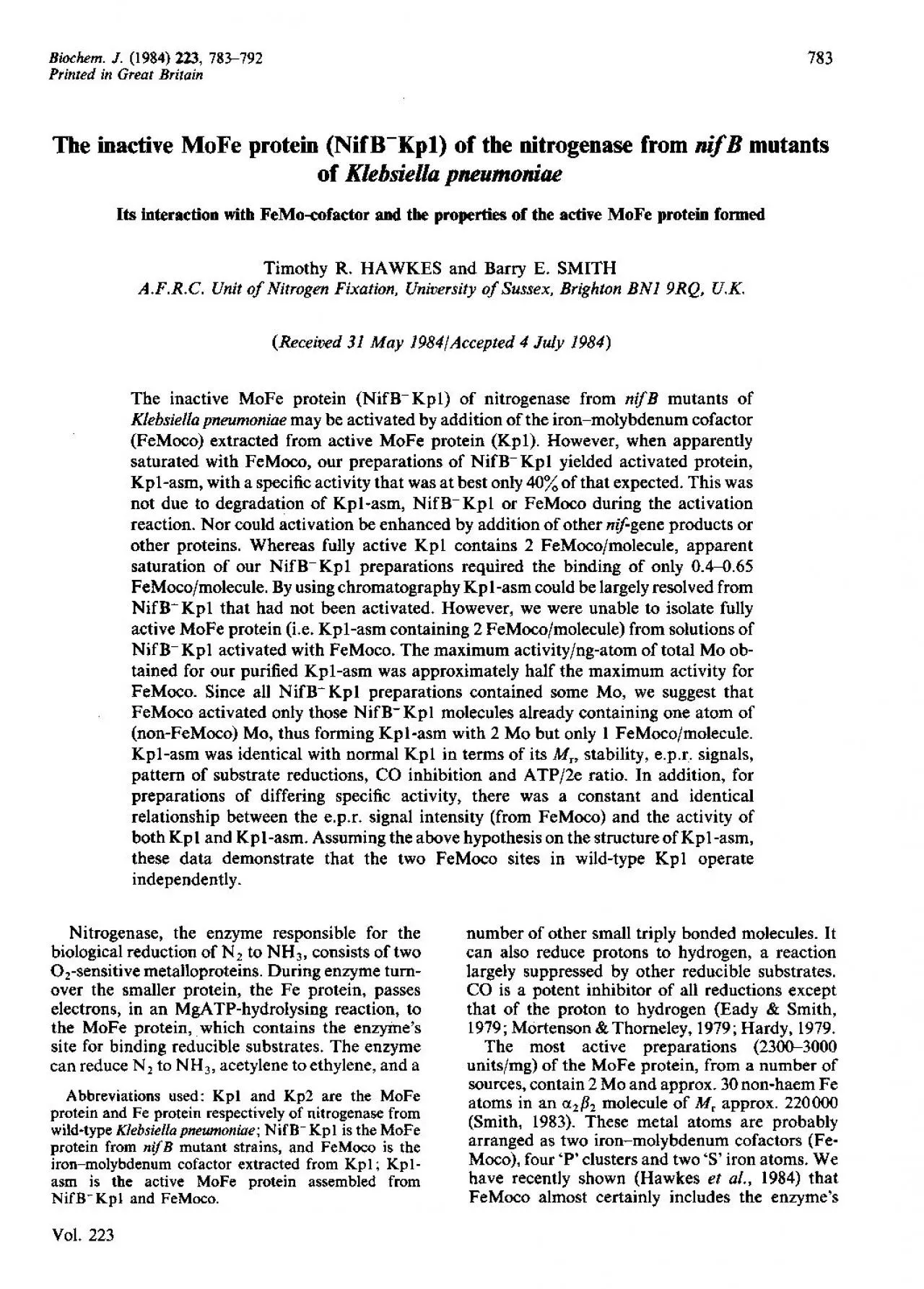 PDF-BiochemJ1984223783792PrintedinGreatBritain783TheinactiveMoFeproteinNi