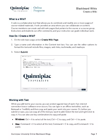 Quinnipiac University Online Wikis   Page