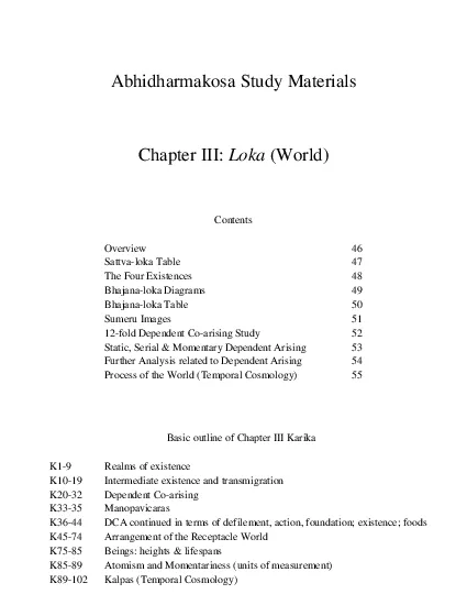 Abhidharmakosa Study Materials