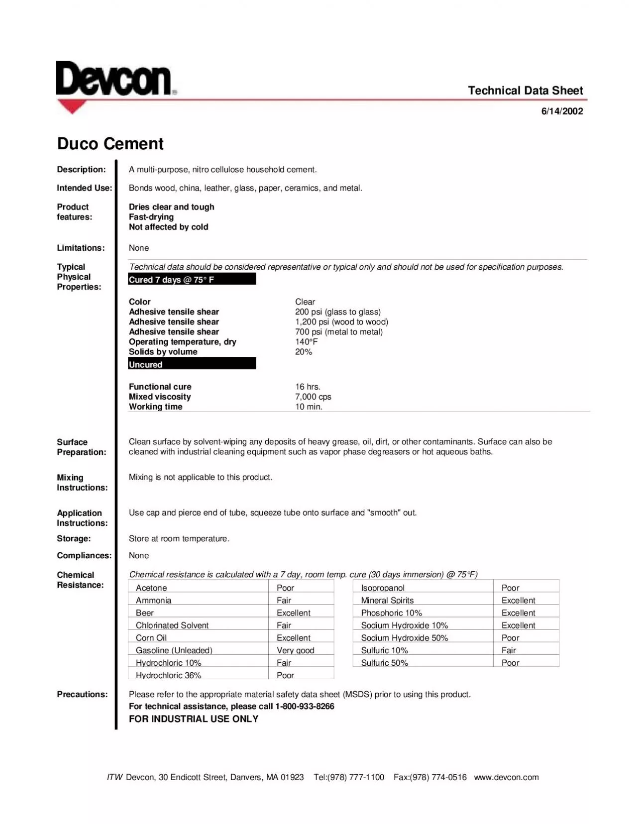 PDF-DescriptionA multipurpose nitro cellulose household cementIntended Us