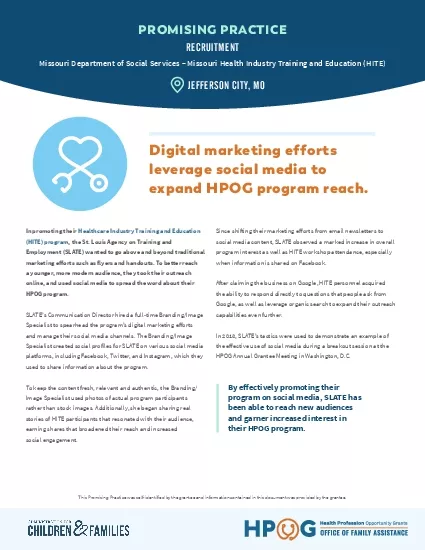 Digital marketing efforts leverage social media to expand HPOG program