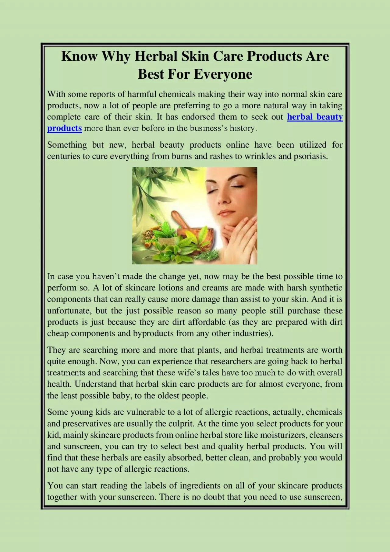 PDF-Know Why Herbal Skin Care Products Are Best For Everyone