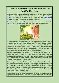 Know Why Herbal Skin Care Products Are Best For Everyone