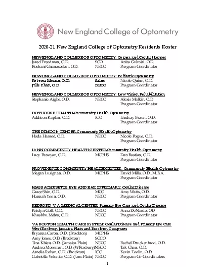 New England College of Optometry Residents Roster