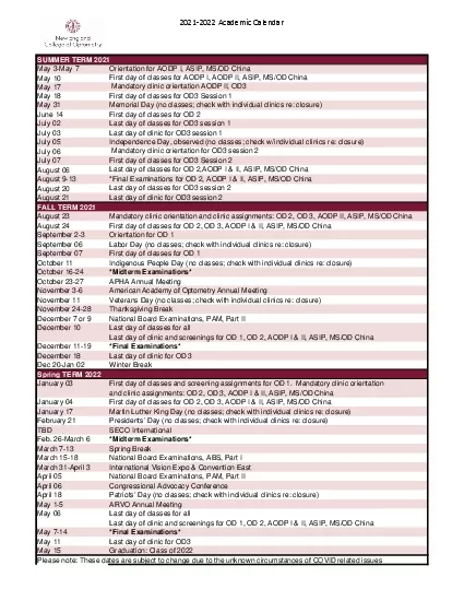 20212022 Academic Calendar