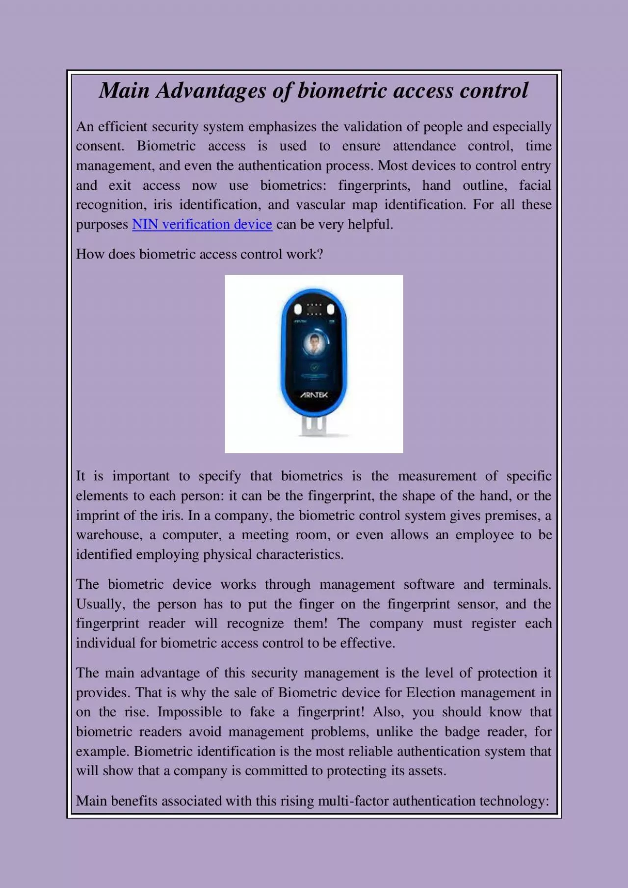 PDF-Main Advantages of biometric access control