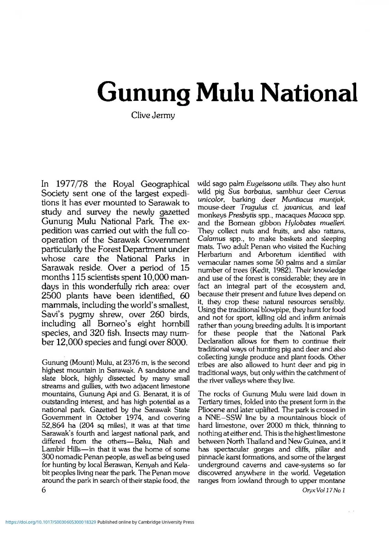 PDF-Gunun Mul NationaCliv JermI 19777 th Roya GeographicaSociet sen on o