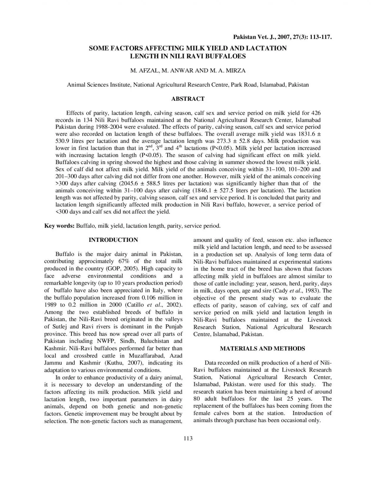 PDF-Pakistan Vet J 2007 273 113117115Effect of lactation length on milk y