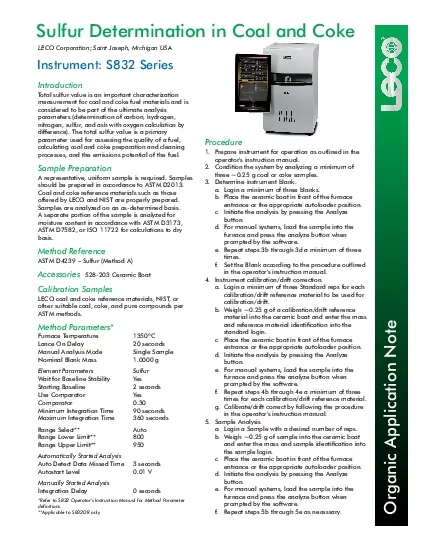InstrumentS832 SeriesSulfurDeterminationinCoalandCokeTotal sulfur valu