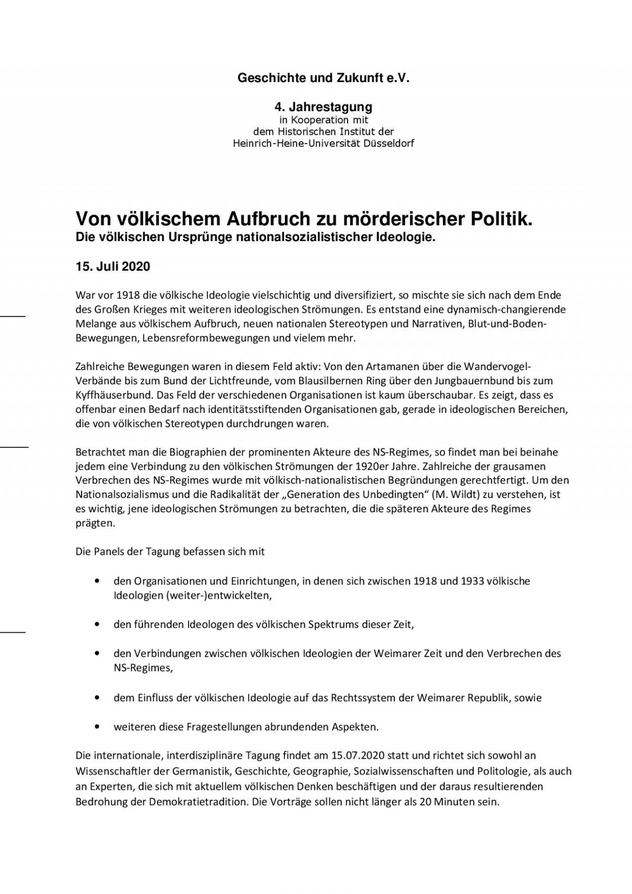 PDF-Geschichte und Zukunft eV 4 Jahrestagung nnrnnnnrrnnVon vlkischem Auf