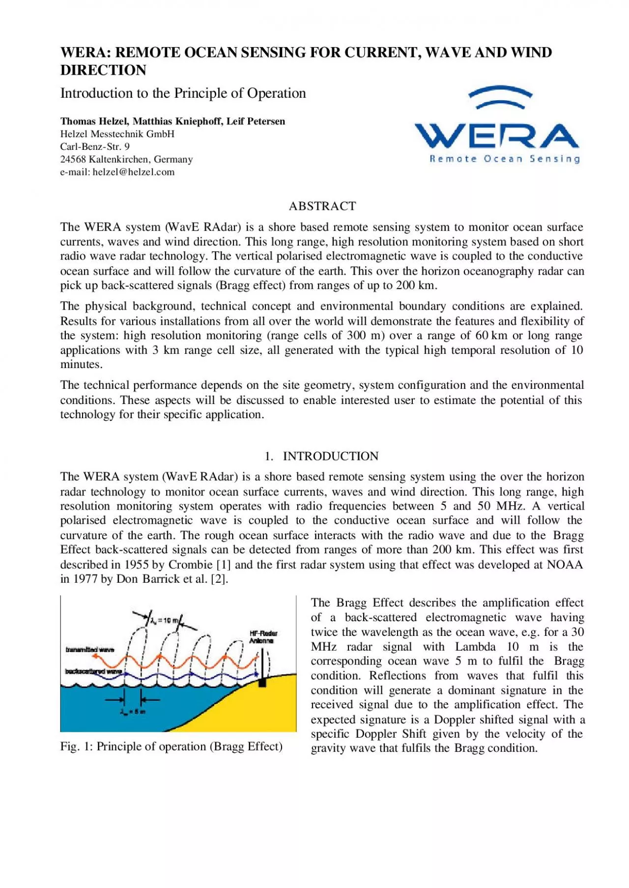 PDF-WERA REMOTE OCEAN SENSING FOR CURRENT WAVE AND WINDDIRECTIONIntroducti