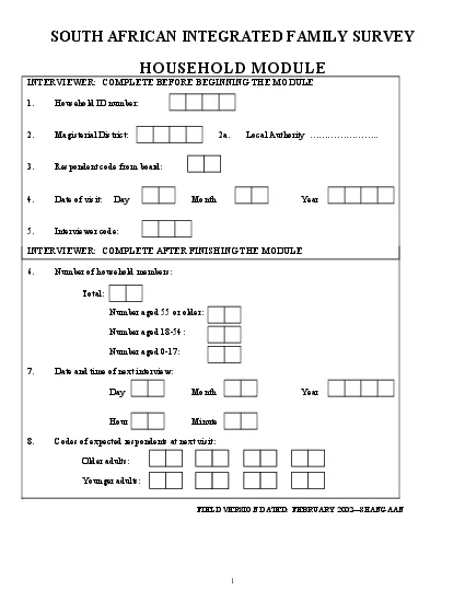 SOUTH AFRICAN INTEGRATED FAMILY SURVEY