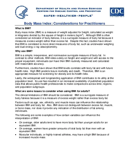 Body Mass Index Considerations for Practitioners