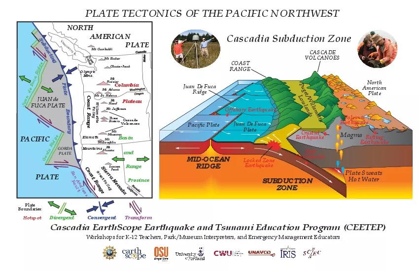 NorthAmericanPlateCASCADEVOLCANOESPugetWillametteLowlandsCOASTRANGE