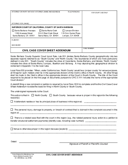 Form Adopted for Mandatory Use Santa Barbara Superior Court