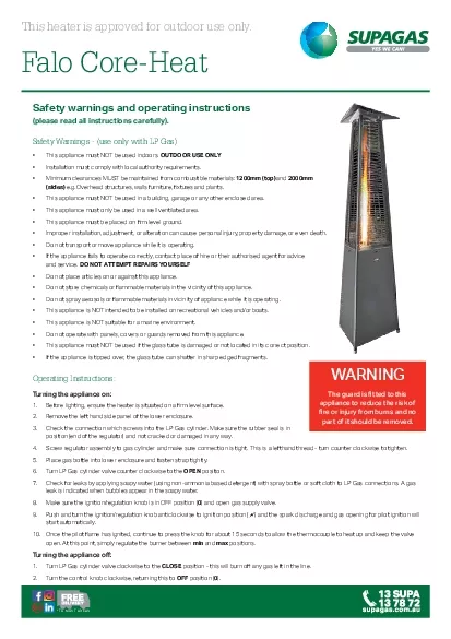 Safety Warnings  use only with LP GasThis appliance must NOT be used