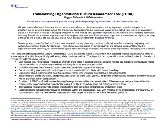 Transforming Organizational Culture Assessment Tool MP Associates Page