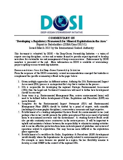 COMMENTARY ON147Developing a Regulatory Framework for Mineral Exploita