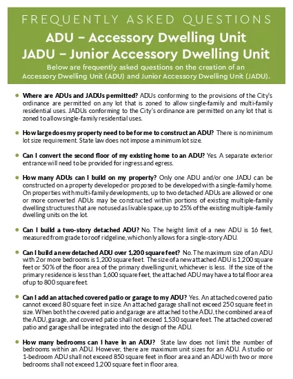 FREQUENTLY ASKED QUESTIONSADU 150 Accessory Dwelling UnitJADU 150 Juni