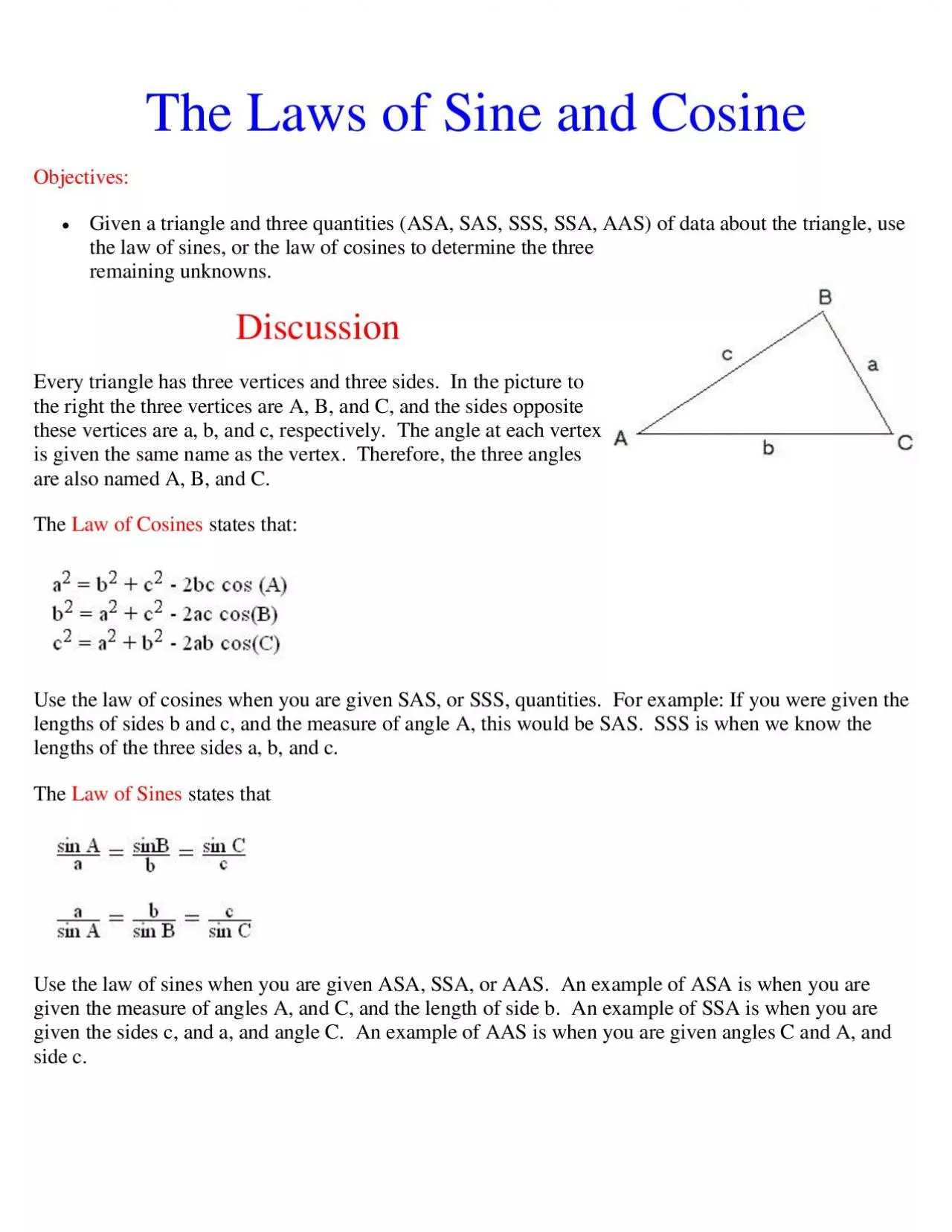 PDF-The Laws of Sine and Cosine