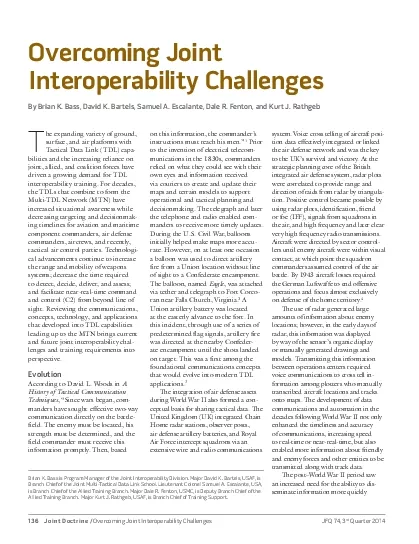 136Joint DoctrineOvercoming Joint Interoperability Challenges Quarter