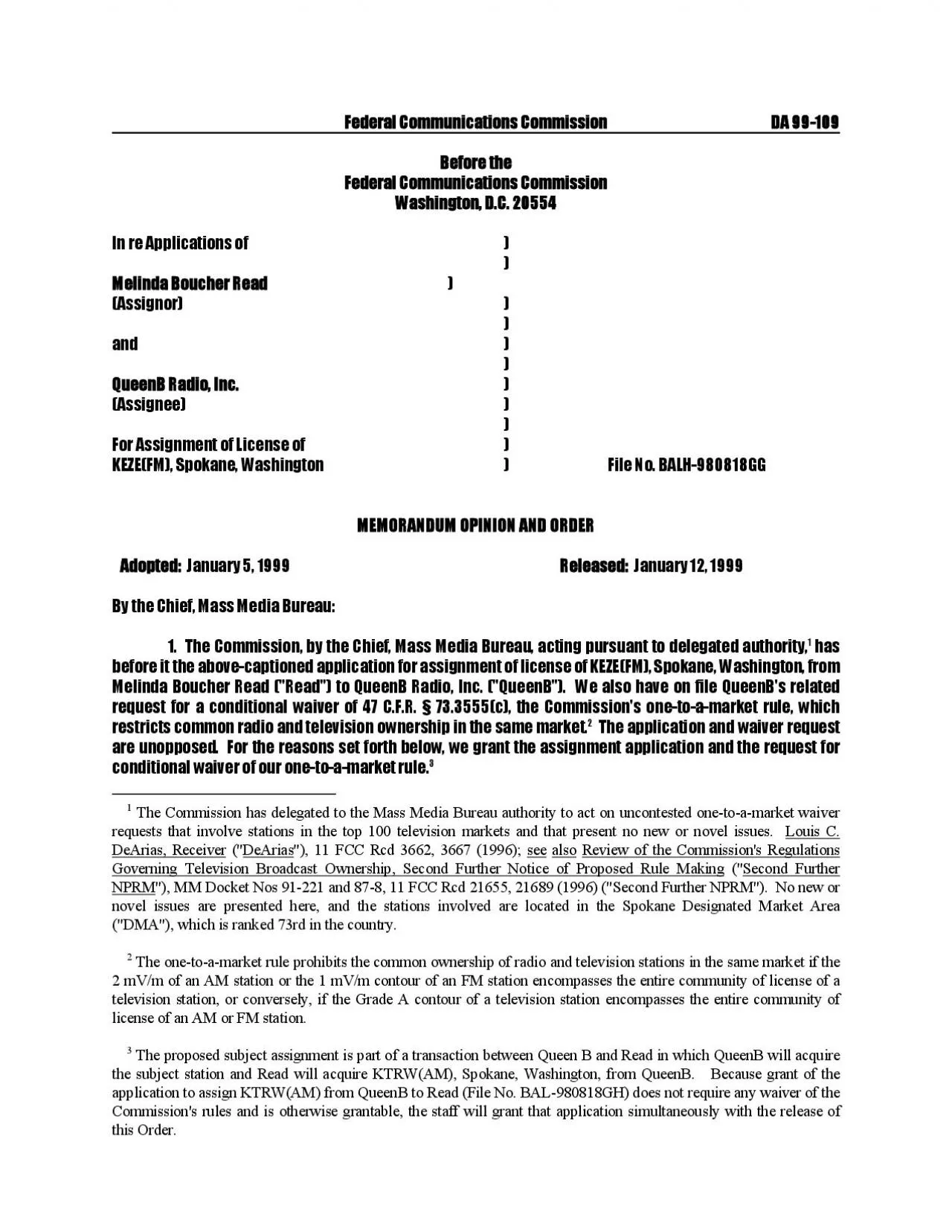 PDF-Federal Communications Commission DA 99109 Before the Federal Commun