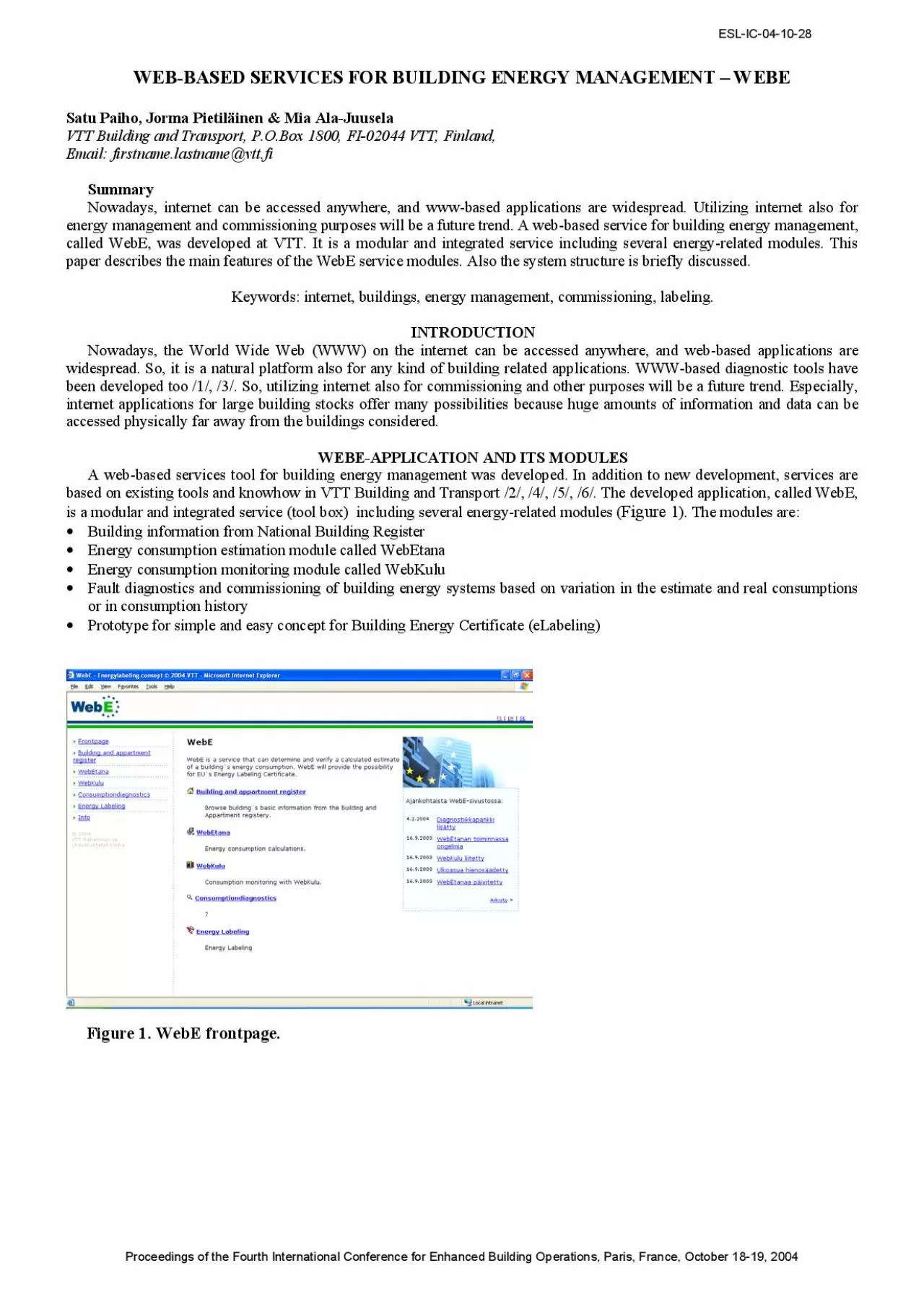 PDF-WEBBASED SERVICES FOR BUILDING ENERGY MANAGEMENT WEBE Satu Paiho Jor