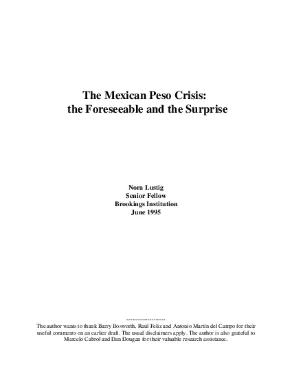 The Mexican Peso Crisis  the Foreseeable and the SurpriseJune 1995usef