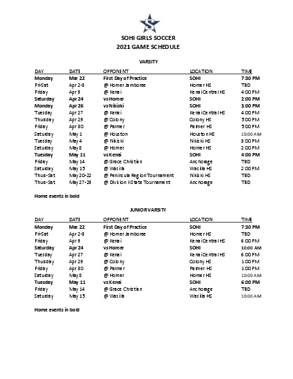 GAME SCHEDULE