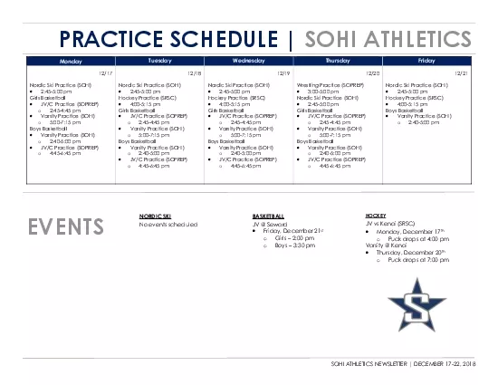 SOHI ATHLETICS NEWSLETTER