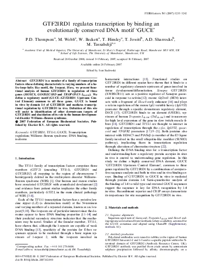 GTF2IRD1regulatestranscriptionbybindinganevolutionarilyconservedDNAmot