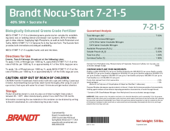 Brandt NocuStart 7215Guaranteed Analysis Contains 28 Slow Release N