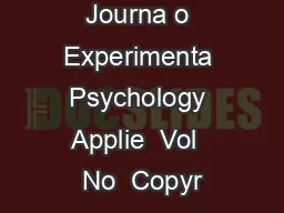 Journa o Experimenta Psychology Applie  Vol  No  Copyr