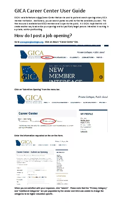 GICA Career Center User GuideGICA146s website features a free