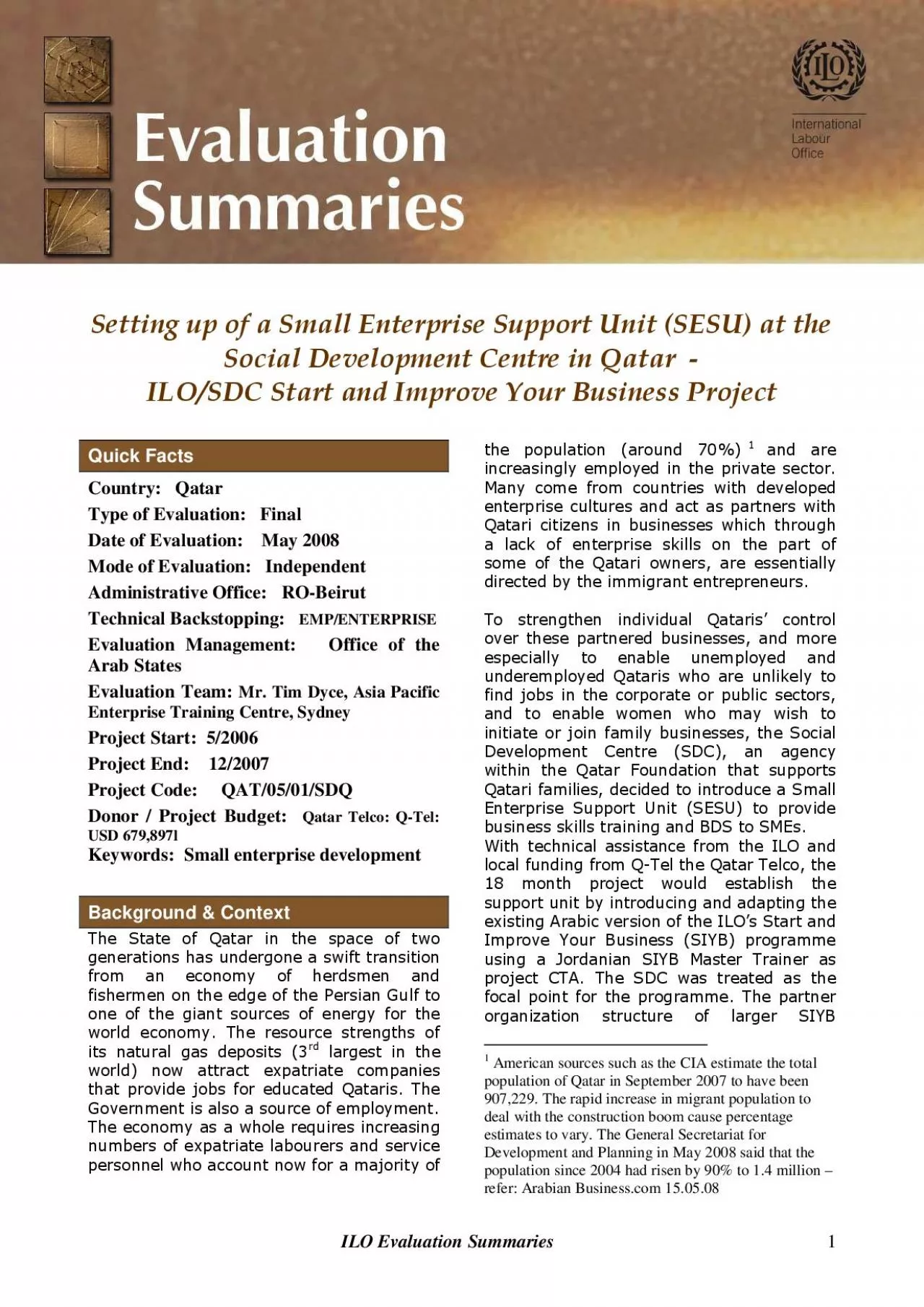 PDF-ILO Evaluation Summaries