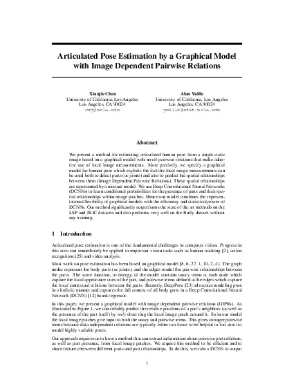 ArticulatedPoseEstimationbyaGraphicalModelwithImageDependentPairwiseRe