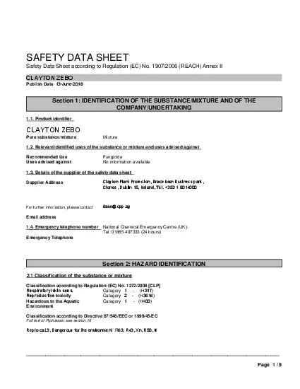 SAFETY DATA SHEETSafety Data Sheet according to Regulation EC No 1907