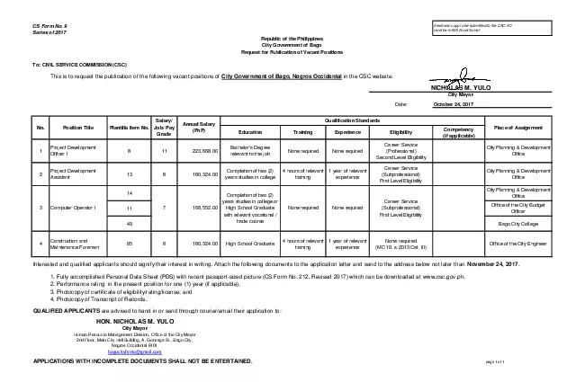 To CIVIL SERVICE COMMISSION CSC