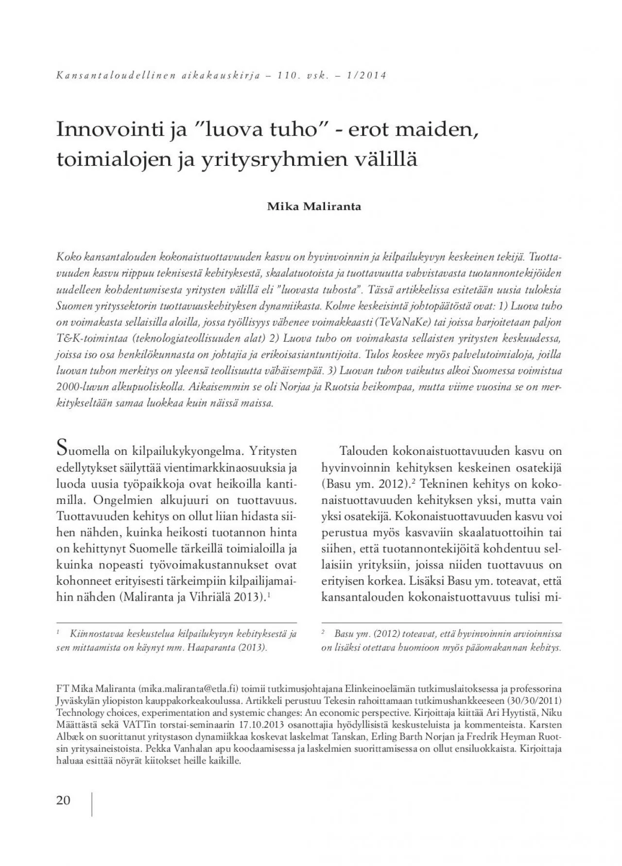 PDF-Innovointi ja 148luova tuho148 erot maiden Koko kansantalouden kokon