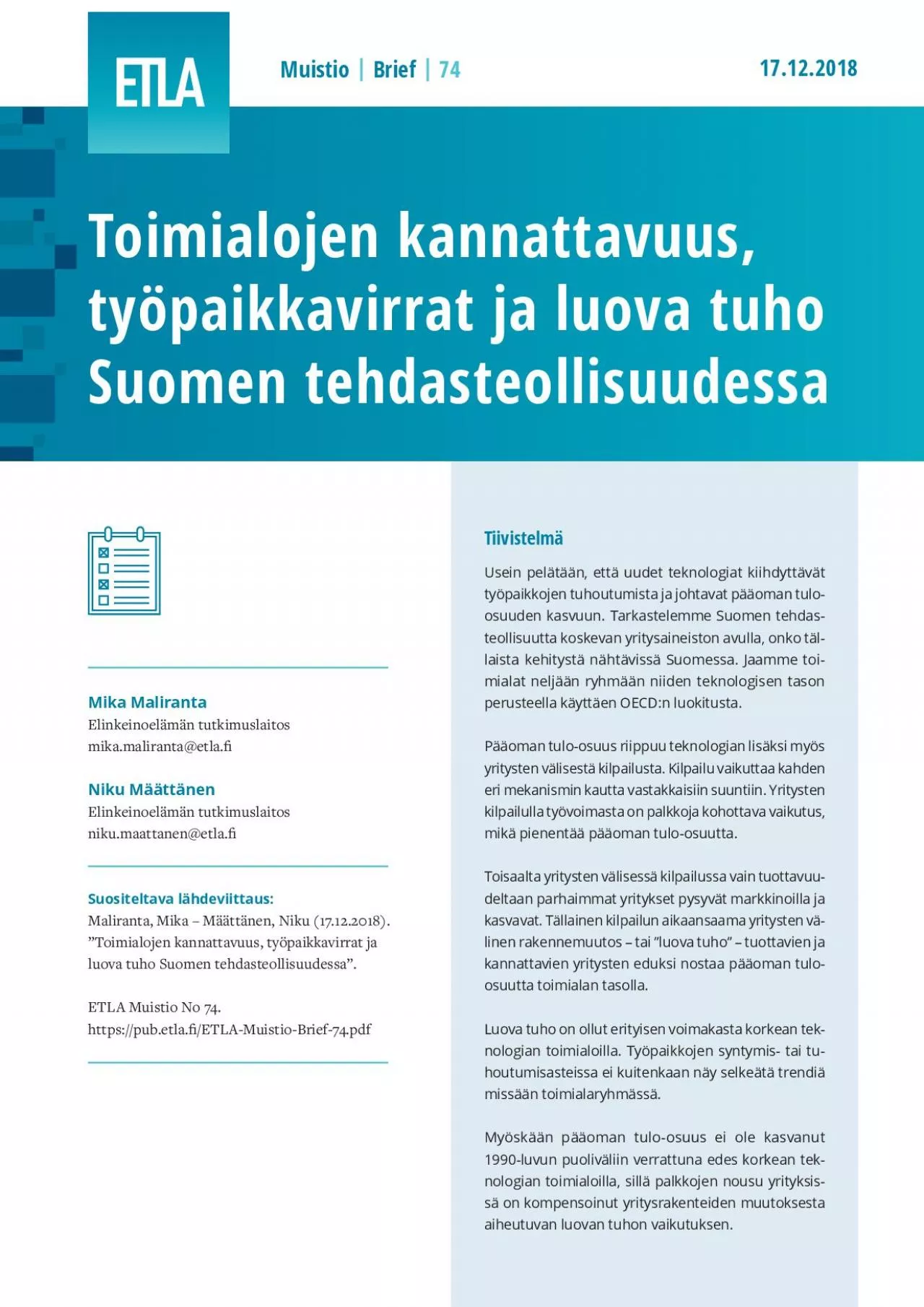 PDF-Toimialojen kannattavuus typaikkavirrat ja luova tuho