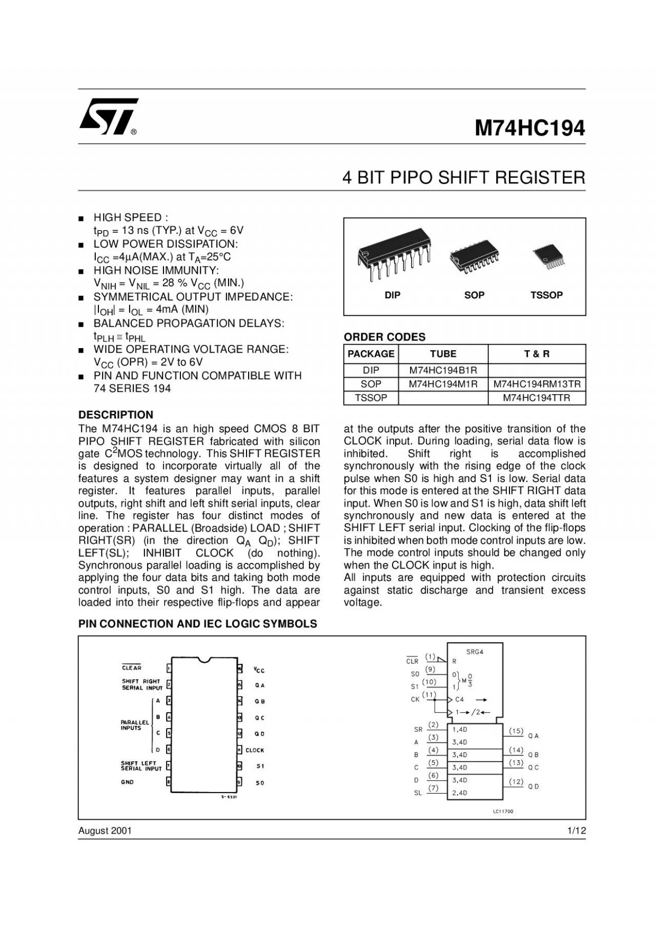 PDF-August 2001HIGH SPEED 13 ns TYP at VLOW POWER DISSIPATIONAMAX at T2