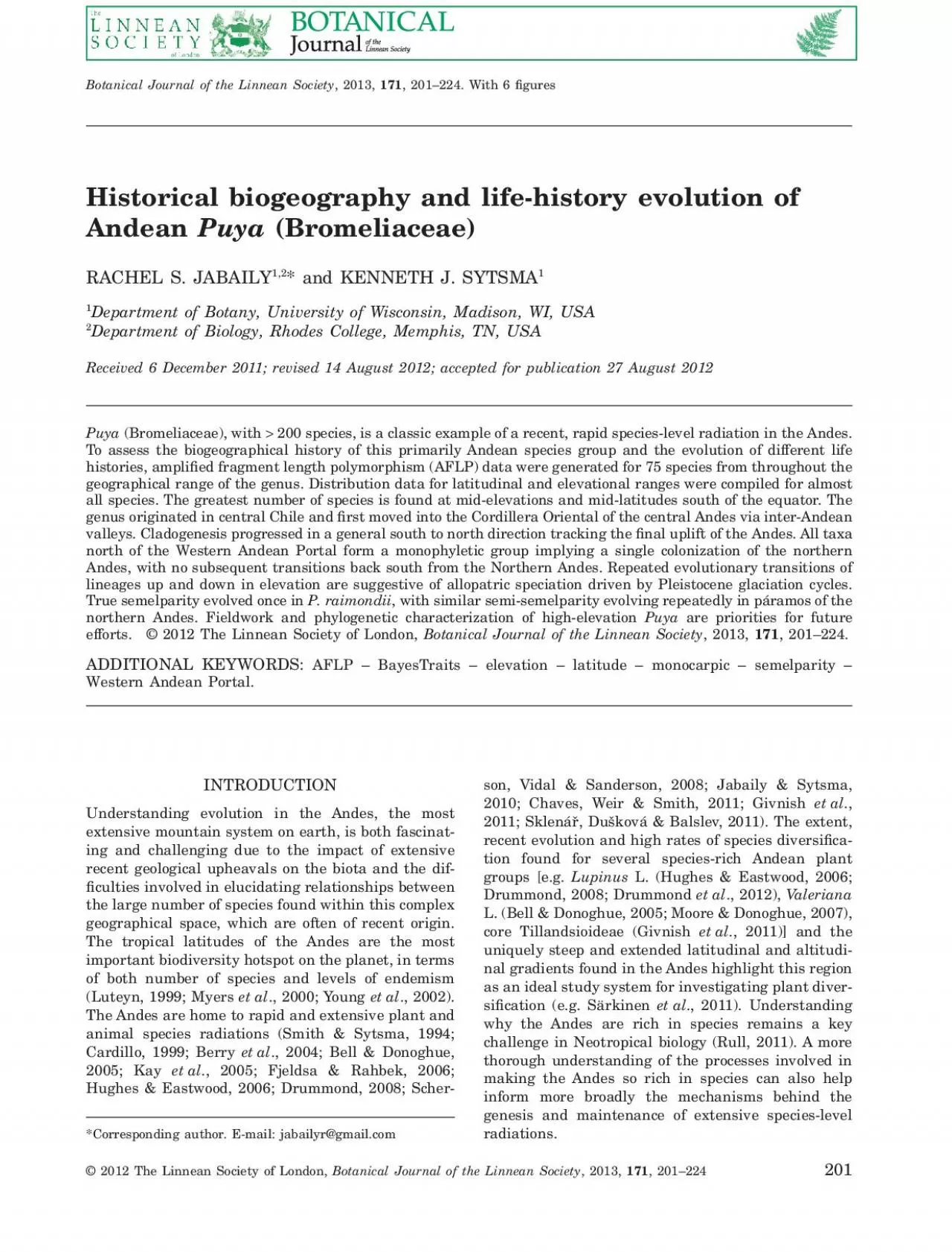 PDF-HistoricalbiogeographyandlifehistoryevolutionofRACHELSJABAILYandKENNE