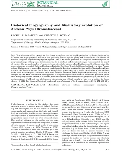 HistoricalbiogeographyandlifehistoryevolutionofRACHELSJABAILYandKENNE