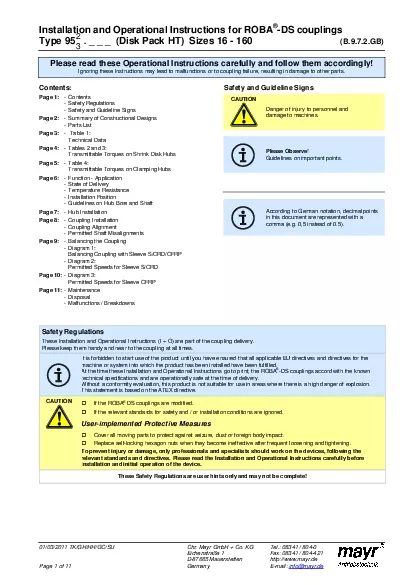 2 3 Installation and Operational Instructions for ROBADS couplings Ty