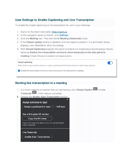 Settings to Enable Captioning and Live Transcription