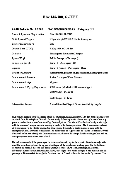 AAIB Bulletin No 92000 Ref EWG20000505 Category 11 Aircraft Type a