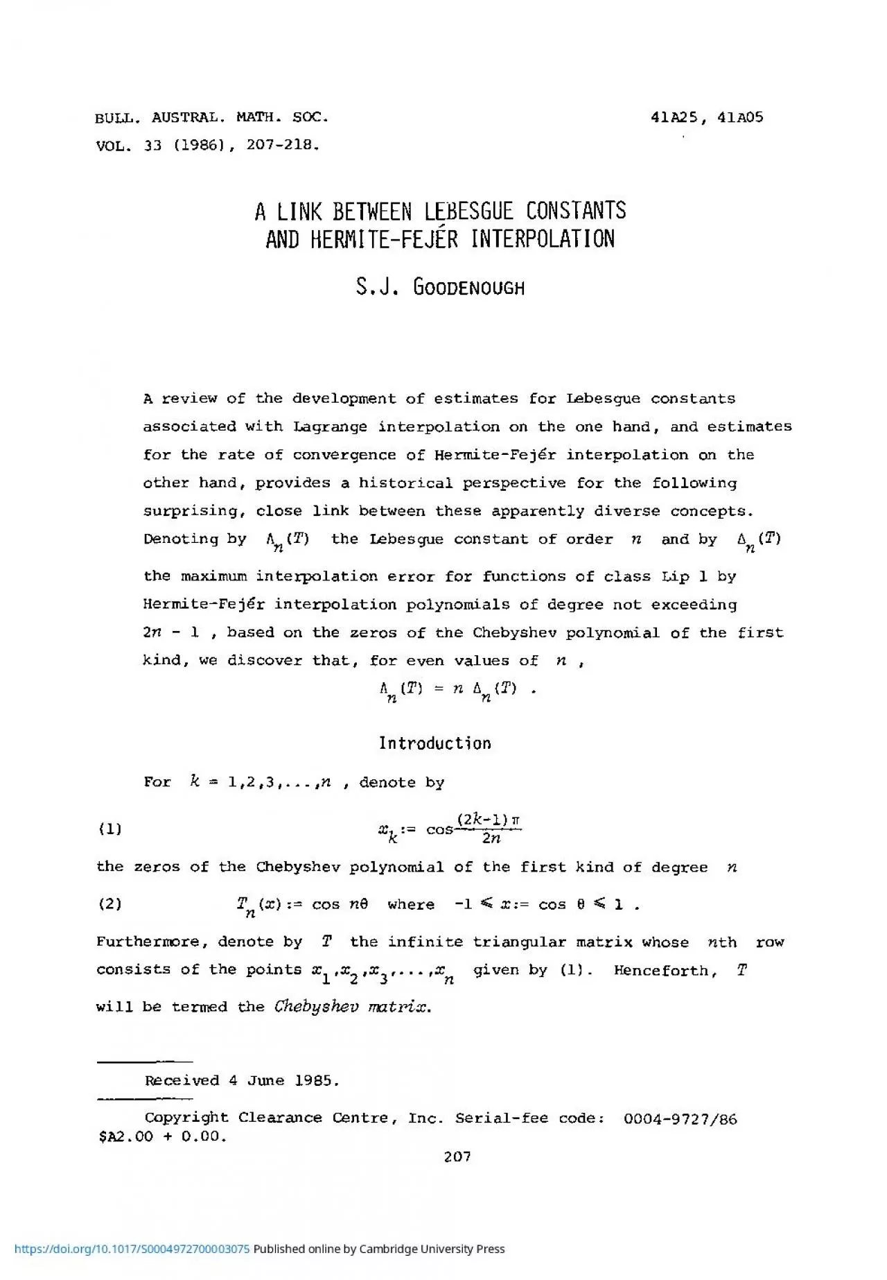 PDF-BULL AUSTRAL MATH SOC 41A25 41A0VOL 3 1986 207218A LIN BETWEE LEBESGU