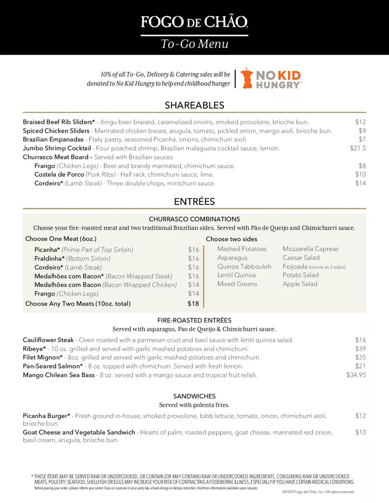 PDF-10 of all ToGo Delivery Catering sales will bedonated to No Kid Hung