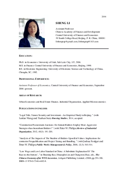 Assistant Professor Chinese Academy of Finance and Development Central