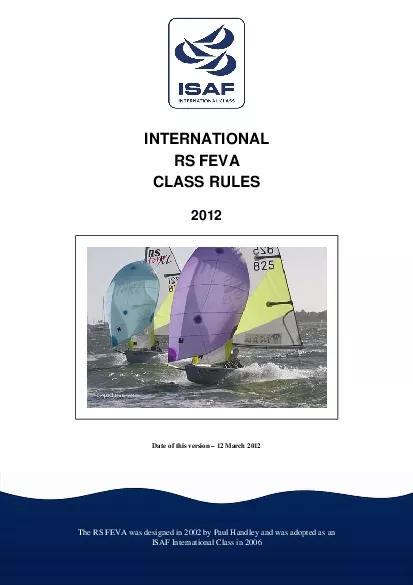 INTERNATIONAL RS FEVA CLASS RULES 2012 Date of this version  12 March